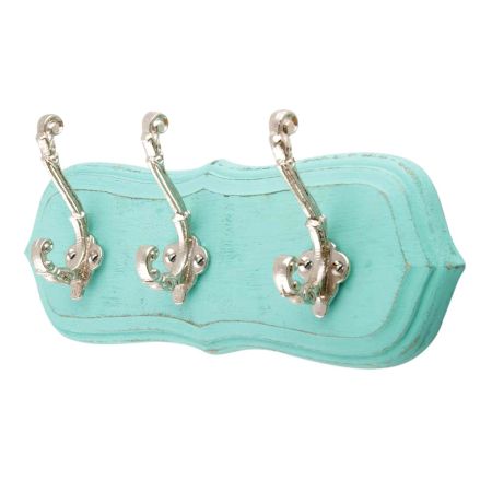 Sea Green Silver Small Wall Wooden Iron Hooks